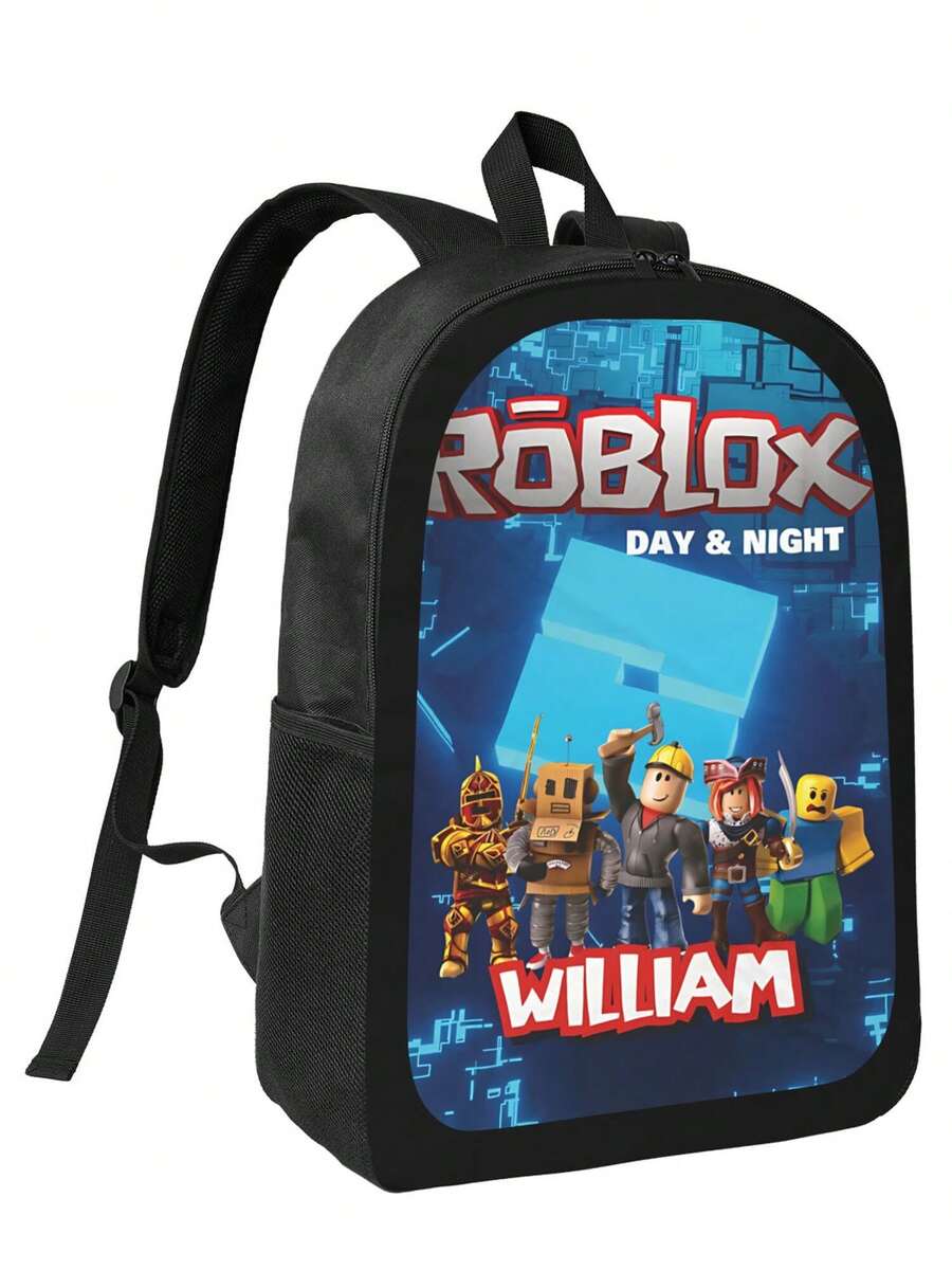 Cartoon-Printed Backpack Minimalist Solid Black Backpack, Multi‑Purpose Daily Commute Rucksack, Unisex School Bookbag, Perfect Gift For Students Adults - màu đen - Xem 1