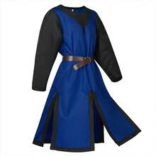 Medieval Renaissance Templar Tunic Viking Knight Pirates Stage Costume - Black With Red Collar [including Belt] - View 11