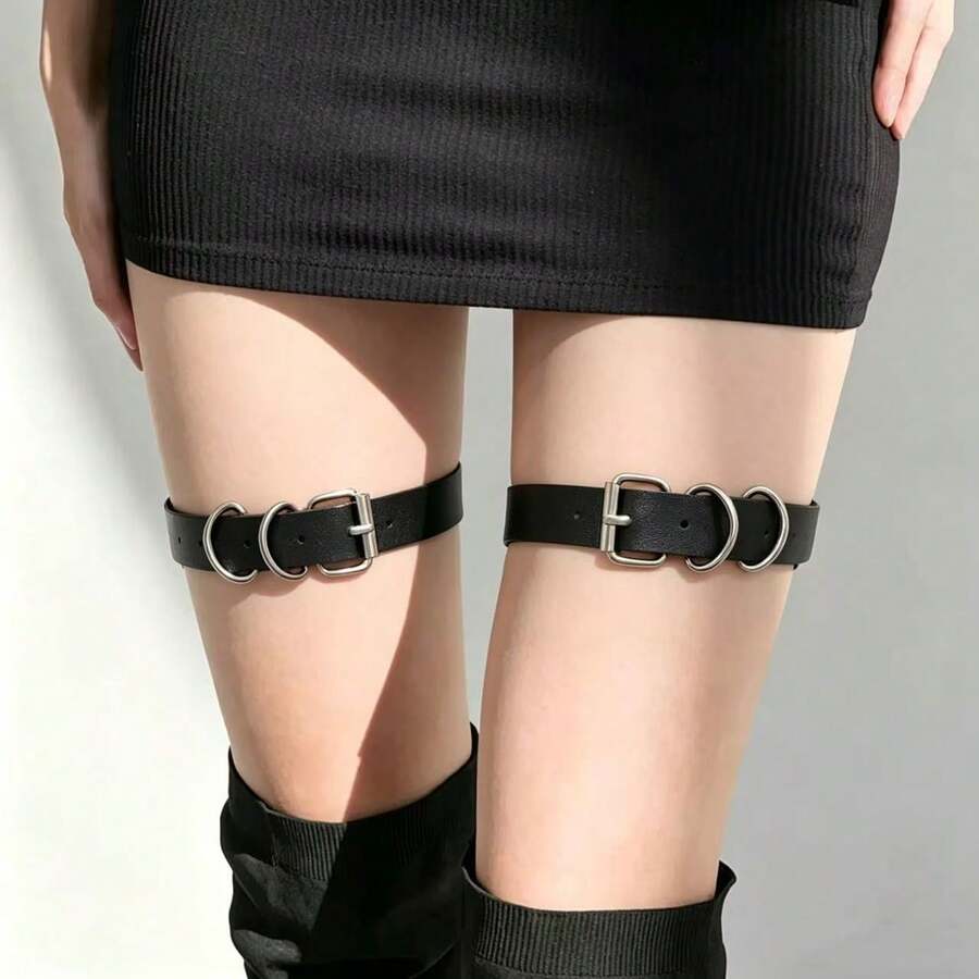 1 Bộ Dây nịt quần kiểu Punk tối màu, Dây nịt đùi gợi cảm, Phụ kiện dây đeo chân - màu đen - Xem 1