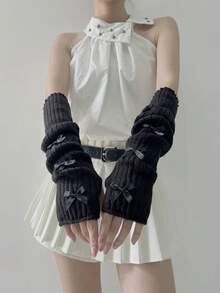1 Pair Y2K Style Arm Warmers For Women, Punk Gothic Striped Fingerless Knitted Arm Sleeve Warmers For Halloween Cold Gloves Y2k Valentine's Day Valentines Summer - T009# Stripes - View 21