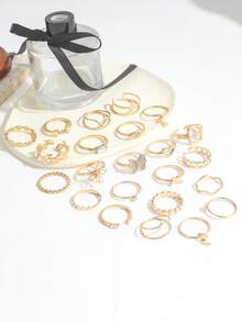 23pcs Set Rhinestone Butterfly Rings, Hollow Heart Wave Knuckle Rings Stacking Rings Set For Women - Gold - View 5