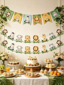 1 Set Jungle Animal Hanging Flags, Jungle Animal Theme 1st Birthday Party Paper Wreath Garland Banner, Baby Shower Party Backdrop Decor, Wild One Boy Birthday Party Supplies, Wall Decor, Home Decor, Baby Shower Party Decorations, 1st Birthday Decorations, Gender Reveal Party Decor, Farm Animal Birthday Party Decorations, Baby Shower Party Supplies, Photography Props, Baby Shower Gifts, Jungle Animal Decor - Jungle Animals - View 6