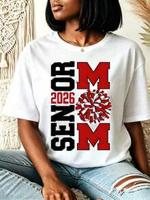 Class Of Fashion T-Shirt Senior Shirt,Graduation Gift Women's Senior Mom Fashion T-Shirt Cheerleader Pom Pom Design Casual Round Neck T-Shirt For Spring And Fall Perfect Gift For Mother Of High School Graduate,Perfect For June Graduation,And A Great Gift - 白色 - 查看 6