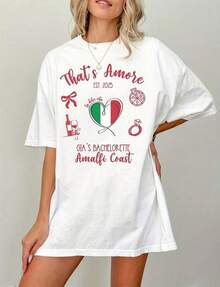 Maglietta Unisex Personalizzata "That's Amore" per Addio al Nubilato Italiano, T-shirt da Matrimonio Italia, Maglietta Coordinata per Ragazze Italia, - Bianco - Visualizzare 6