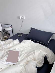 New Solid Color Patchwork Nordic Style Simple Polyester Duvet Cover 3 Pieces Set - White - View 4