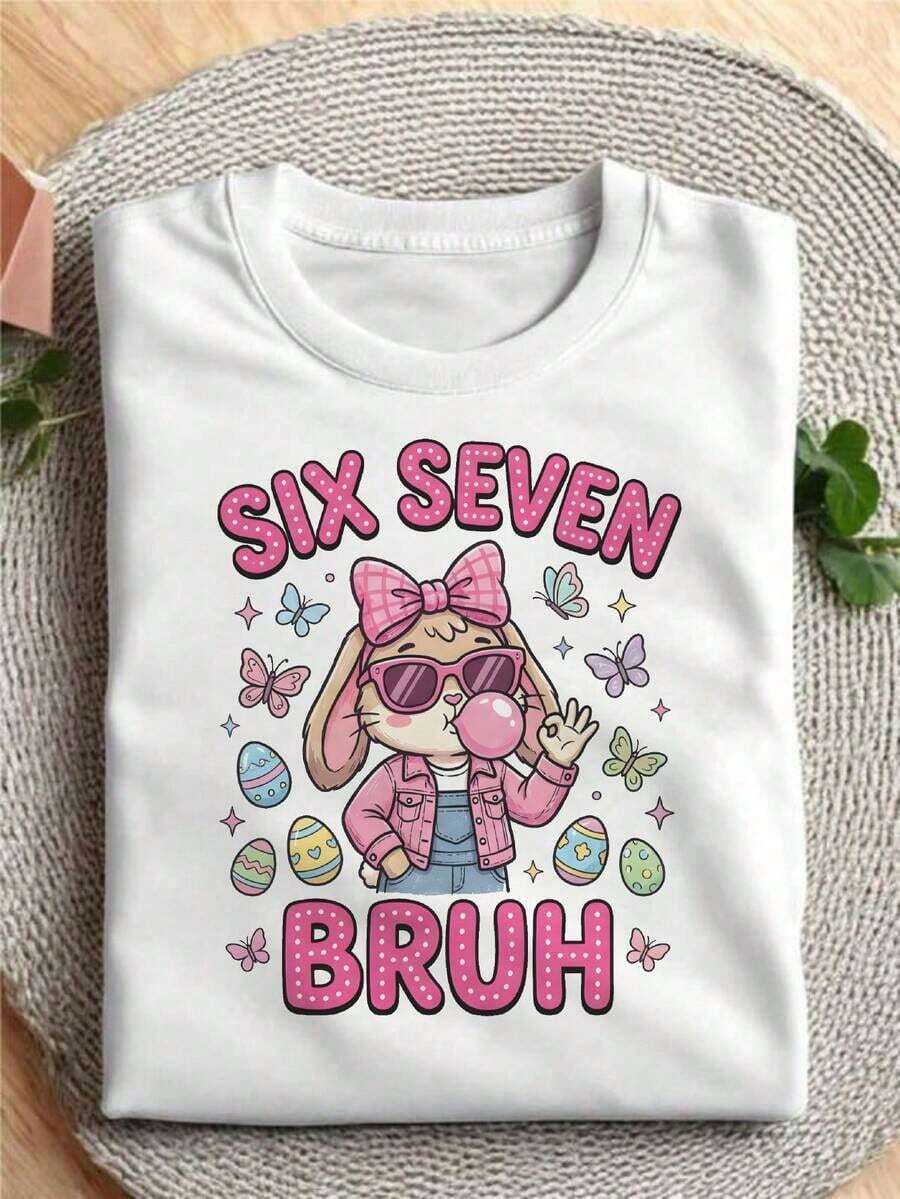 Funny--Easter-67 New Women's T-Shirts For Spring/Summer - Simple And Fashionable Clothing, Women's Spring T-Shirt With Round Neck And Short Sleeves For Elegant Everyday Looks, Summer Clothes For Women's Holidays - 白色 - 查看 1