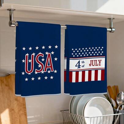 2pcs Kitchen Towels, Independence Day Patriotic Star Decor Pattern Super Soft Microfiber Kitchen Towels, 40*60cm/15.7*23.6in Towels, Single-Sided Printing, Dish Cloths For Kitchen, Restaurant, Bathroom Decor, Holiday Gift