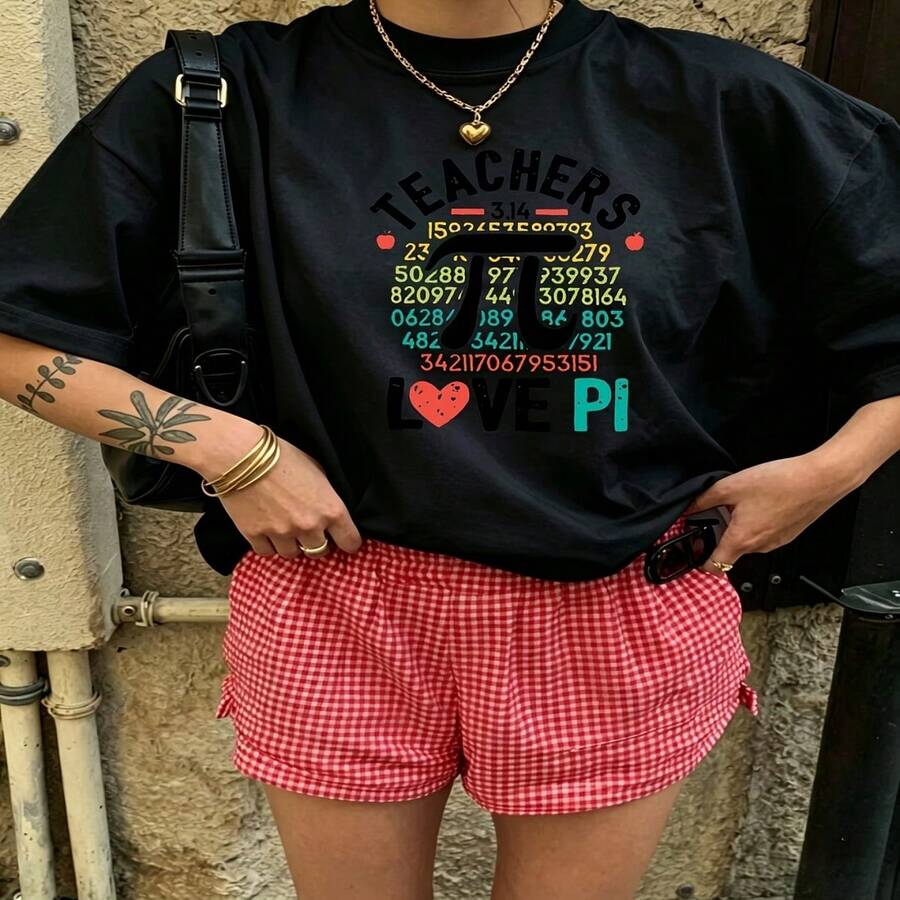Heartfelt Daily Casual Graphic T-Shirt 100% Cotton Oversized Soft Breathable Casual Crewneck Short Sleeve Top Cute Aesthetic Daily Wear For Casual Wearers Fashion Lovers Daily Outfit Enthusiasts Gift Givers - 黑色 - 查看 1