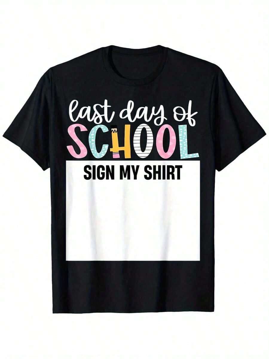 Camiseta de "Último Día de Clases" con Autógrafo para Niños y Niñas, Camiseta Linda de Maestro, Tela Suave, Transpirable, Cómoda, Manga Corta, Perfecta para Niños, Mejor Regalo para Niños y Niñas - Negro - Ver 1