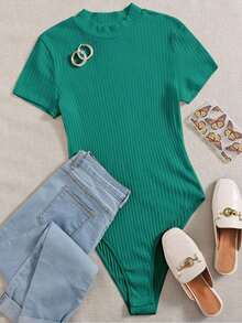 Body tejido de canalé de cuello alto - Verde - Ver 7