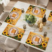 1 pieza Mantel individual de lino con girasol, tapete para desayuno, tapete para café, base para tazón, accesorio de cocina, fácil de limpiar, mantel para comedor, adecuado para el hogar, restaurante, decoración de restaurante, regalo de fiesta, regalo para amigos, juego de múltiples piezas - Multicolor - Ver 4