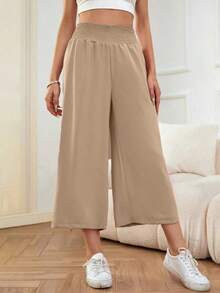 LUNE Pantalones de pierna ancha unicolor crop - Caqui - Ver 1