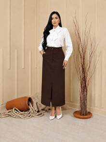 ELEGANT TAILORED LONG SKIRT - Óxido marrón - Ver 2