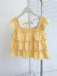 Blusa con volantes en el bajo nueva para otoño, estilo lindo para mujer - Amarillo - Ver 4