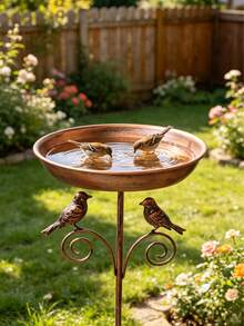 2-In-1 Vintage Copper & Iron Bird Bath With Anti-Slip Stand, Rust-Resistant Garden Decor - QS104 - View 3