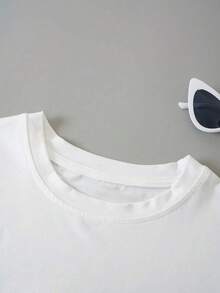 Camiseta de manga corta con cuello redondo y estampado gráfico informal para mujer, estilo vintage, corte holgado, top de verano, para todas las estaciones, ropa de mujer, camiseta de algodón holgada y versátil. - Blanco - Ver 3
