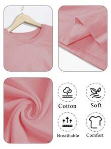 100% Knit Garment, Soft And Gentle On The Skin, Breathable And Moisture-Wicking, Comfortable And Sweat-Resistant. Printed With A Sleeping Sloth Cat And A Heart Pattern, Creating A Gentle Atmosphere. Short-Sleeved Design With A Round Neck, Modern And Versatile -8656 - 粉色 - 查看 5