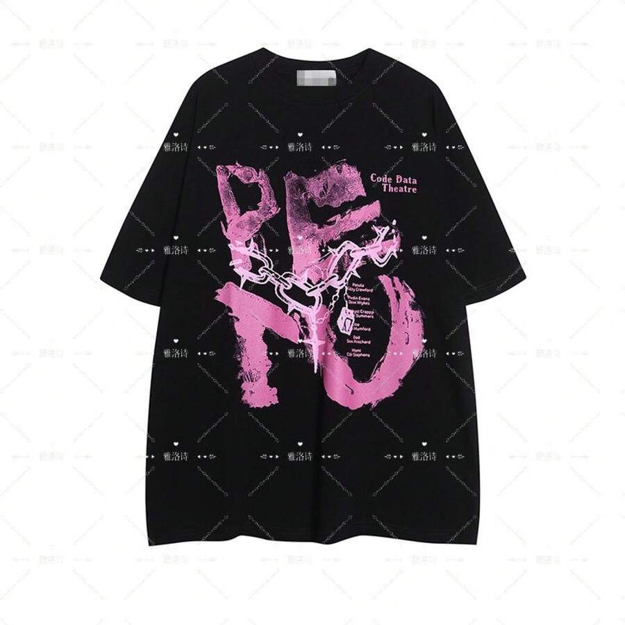 Short-Sleeved, Thick Cotton T-Shirt For Summer, With Letter Print, Casual And Loose Style, For Men And Women, From The American Brand High Street Chain. - 白色 - 查看 1