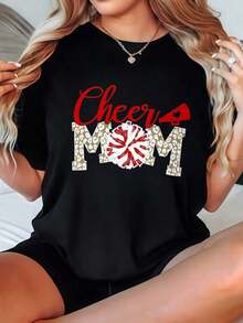 Camiseta de Mujer Casual de Corte Holgado, Opciones en Blanco y Negro, Estampado Gráfico 'Cheer Mom Peppermint', Camisetas de Verano para Mujer, Tops de Verano, Camisetas Gráficas, Conjuntos de Verano para Mujer, Camisetas Cortas para Mujer, Camisetas Vintage de Algodón, Ropa Linda para Mujer, Playera Holgada para Mujer - Negro - Ver 7
