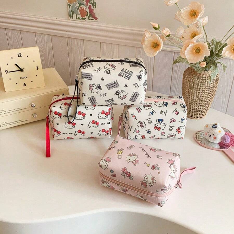 Hello Kitty 1 chiếc túi đựng mỹ phẩm cầm tay dễ thương hình hoạt hình, túi đựng đồ dùng vệ sinh cá nhân khi đi du lịch. - Xem 1