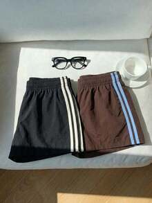 2 piezas Shorts casuales de estilo callejero para mujer con contraste de color en la cinta, shorts de lunares, verano - Multicolor 11 - Ver 7