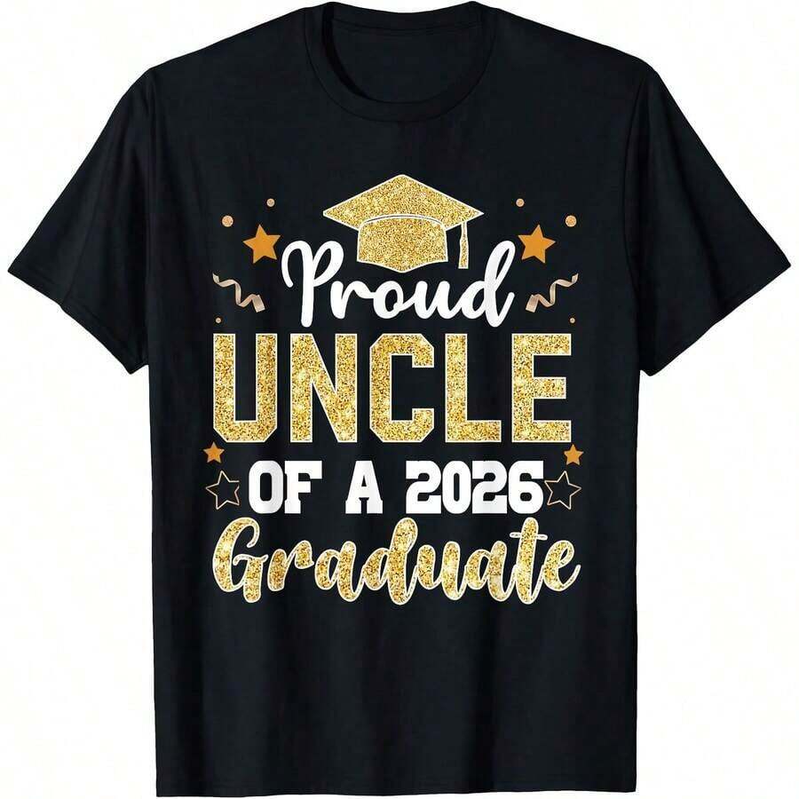 Proud Grandfather Of A Class Of 2026 Graduate, Class Of 2026 Family T-Shirt, Comfortable Loungewear, Everyday Fashion, Party Wear, Unisex Style, Gift T-Shirt, Sizes S - XXXXL, Black - 黑色 13 - 查看 1