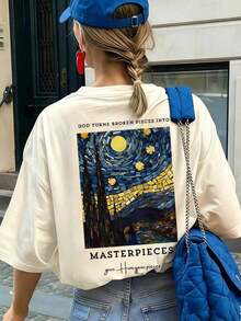 Versatile And Loose-Fitting Black Short-Sleeved Crew Neck T-Shirt With A Simple Pattern Art Letter Print, Suitable For Everyday Wear And Holidays, New For Women's Summer. Pure-Cotton - 杏色1 - View 7