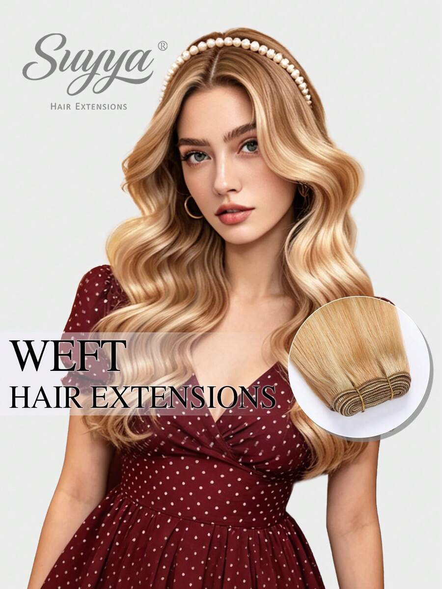 SUYYA Tóc nối màu vàng dâu tây #27, highlight vàng bạch kim #613, dài 22 inch, 100g, tóc nối may vào, tóc nối dệt từ tóc người thật, tóc thẳng mượt, tóc Remy. - S27/613 - Xem 1