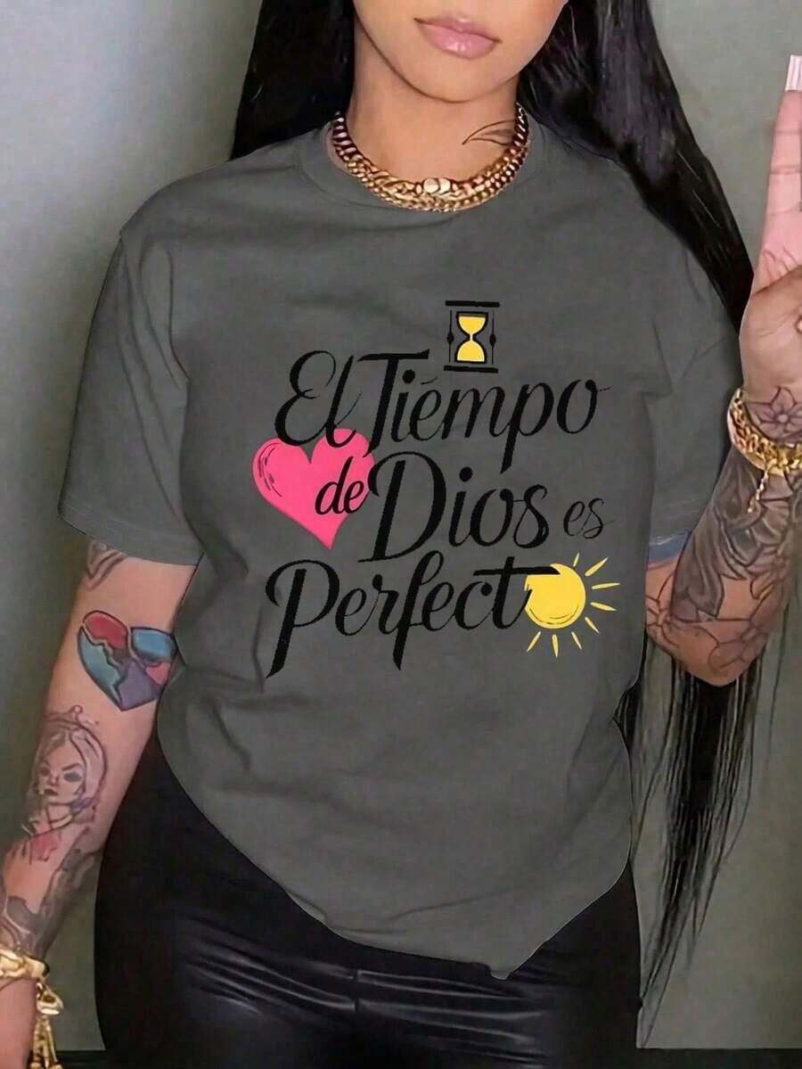 Camiseta de manga corta de moda para primavera y verano de 2026, hecha en México, 180 gramos.Estampado de dibujos animados, modelo de pareja, apta para uso interior o exterior.Cuello redondo, unisex, ideal para oficina y ocio.Paquete de una pieza - Gris Oscuro - Ver 1