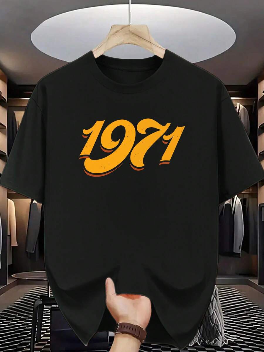 Camiseta unisex de manga corta, estilo retro vintage de 1971 - Gris claro, cuello redondo, ropa casual de verano para fanáticos del baloncesto y jóvenes adultos, moda para el día a día.| Diseño de Números en Negrita| Nontransparent Materiaplayeras hombre,spiderman,, mujer,romwe men,boho chic,maestras regalos,camiseta para mujerconjuntos curvy para mu,y2k, - Negro - Ver 1