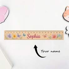 1 pieza Regla de madera personalizable con nombre, regla de madera personalizada con estampado de dibujos animados lindos y estampado vibrante, regalo de vuelta a la escuela, regla personalizada, herramienta estudiantil para aprendizaje y aula, regla de madera con marcas claras, regalo ideal de vuelta a la escuela e instrumento matemático - A - Ver 11