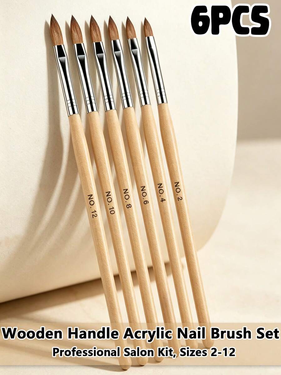 6pcs Acrylic Nail Brush Set, Suitable For Acrylic Nail Painting, Acrylic Powder Brushing, Professional DIY Home Salon And Beginner Nail Extension And 3D Carving - Multicolor - View 1