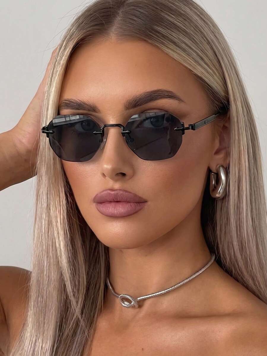 1 Pair Women's Gray Polygon Frameless Metal Leg Street Style Fashion Glasses - Grey - View 1
