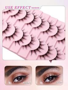 ENCHUW 10 Pairs Clear Band Faux Mink Lashes Volume Natural Long Fluffy Soft Wispy False Eyelashes Reusable Eyelashes Makeup - Black - View 4