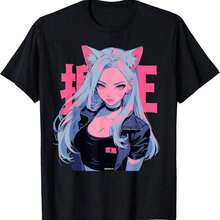 1 Piece Short Sleeve T-Shirt With Pastel Anime Cat Girl Print, Round Neck, Casual Style, Plus Size, Business Casual Wear, Cute Character Design, Y2K Inspired, Regular Fit, Suitable For All Seasons, Tumble Dry, 180g, 100% Cotton. | Exquisite Design | Loose And Comfortable | Easy To Match | - 6 - 查看 7