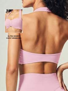UONNOU Áo tank top thể thao quây ngực xếp ly - Hồng - Xem 1