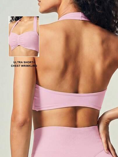 UONNOU Ruched Bandeau Sports Bra Cropped Tank Top