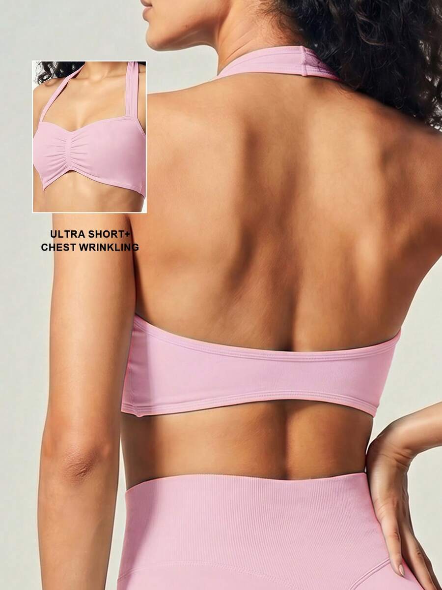 UONNOU Áo tank top thể thao quây ngực xếp ly - Hồng - Xem 1