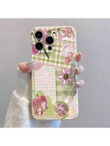 Pink Green Patchwork Pattern-Liquid Silicone Phone Case For IPhone [16/15/14/13/12/11 Pro Max] Series [Shockproof][Anti-Slip] -Slim Fit & Soft Touch Design,Stylish Shockproof Mobile Case For Women Girls Fast Delivery From The USA. - White - View 2