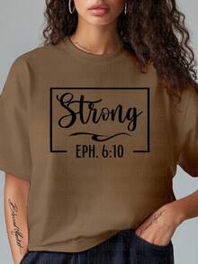 1 Women's T-Shirt With Christian Bible Verse - Printed With Ephesians 6:10 "Solid Armor Of God", Pink With Black Letters, 100% Loose Fit, Short Sleeve And Round Neck, 180g Weight, Casual Church Wear And Religious Clothing. - 白色 - 查看 9