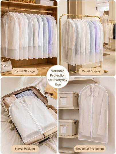 5/1pc Garment Dust Cover, Coat Bag, Home Suit Cover, Storage Bag, Wardrobe Clothes Dust Protector, Coat Cover, 1pc Dust-Proof Clothes Cover Bag, Hanging Suit Cover, Fully Enclosed, Dust-Proof Clothes Cover Waterproof Clothes Dust Cover Coat Dress Protector, Suitable For Home Wardrobe, Coat, Clothes, Bag, School, Office, Home, Travel, Organizer, Storage, A Gift For A Woman, A Gift For A Man