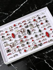 20pcs Butterfly & Heart Shaped Ring Set, Vintage Elegant Mixed Styles, Couples Rings For Party, Wedding, Daily Wear, Fashion Jewelry Gift, Random Assortment - 20 Random Rings - View 4