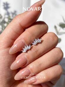 1 đôi trang sức bạch kim đính đá Zirconia sang trọng, độc đáo dành cho nữ, thích hợp làm quà tặng kỷ niệm, sinh nhật. - Bạc - Xem 1