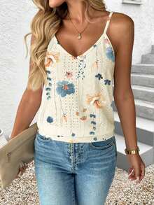 Camiseta de mujer con estampado floral, textura y diseño calado - Albaricoque - Ver 8