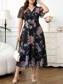 Vestido floral elegante de talla grande, verano - Multicolor - Ver 8