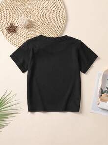 Kids' Short-Sleeved T-Shirt With A New Graphic Print Of Fun Summer Cartoon Characters, Casual Holiday Wear, Loose Fit, Novelty Round Neck Top, Streetwear T-Shirt - 黑色 - 查看 2