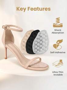 1 Pair Self-Adhesive Forefoot Cushion Pads, Ultra-Thin Invisible Shoe Inserts, Shock Absorbing Gel Pads For High Heels & Sandals - Multicolor - View 1