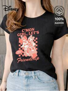 Women's T-Shirt Made Of 100% High-Quality Cotton. This T-Shirt Guarantees Exceptional Softness To The Touch, A Round Neck With A "Disney Minnie & Daisy Friendtrip" Print, And Short Sleeves. - 黑色 - 查看 1