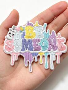 1 miếng vá thêu chữ "Houston Be Someone" kiểu Kawaii, in bằng sơn xịt màu pastel, có thể ủi lên quần áo. - Nhiều màu - Xem 2