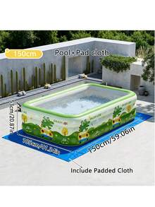 Bể bơi bơm hơi hình chữ nhật gia đình, làm từ chất liệu PVC bền, phù hợp cho các buổi tụ họp gia đình, tiệc mùa hè và thư giãn tại sân vườn - không cần điện, thiết kế bền bỉ và dễ di chuyển - A - Xem 6